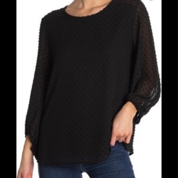 West Kei Tops - West Kei Black Swiss Dot Bracelet Sleeve Blouse